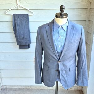 INDOCHINO Custom Grey Solid‎ Weave Wool Sz 36 R Mens 3 PC Suit Vest Pants Jacket